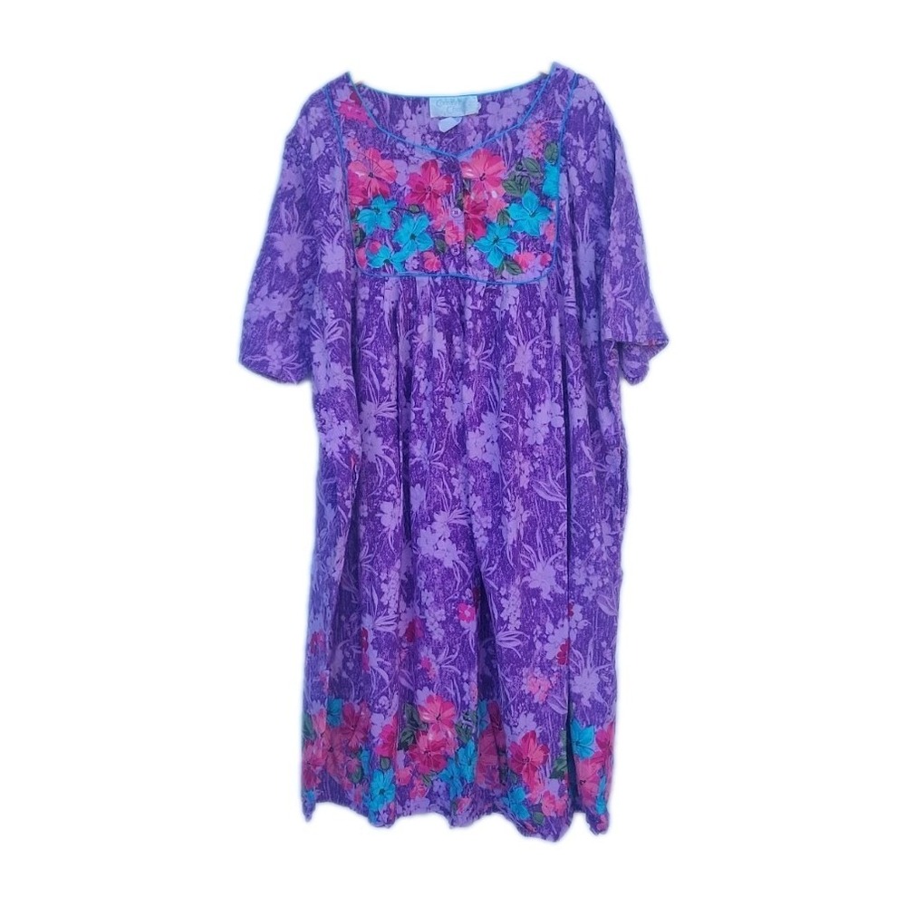 Vintage COMFORT CHOICE Woman's Short Sleeve House Dress Muumuu Kaftan 4X Pockets